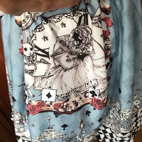 Lolita Alice in Wonderland Tea Party Follow the White Rabbit! Blue White Dress S - Picture 11 of 13